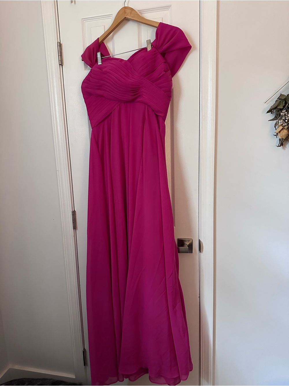 Elegant Fuchsia Off-Shoulder Evening Dress